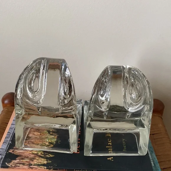Vintage Art Deco Wave clear glass bookends - Picture 5 of 9